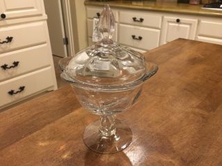 Vintage Clear Glass Canterbury Footed Covered Candy Dish Compote Duncan & Miller