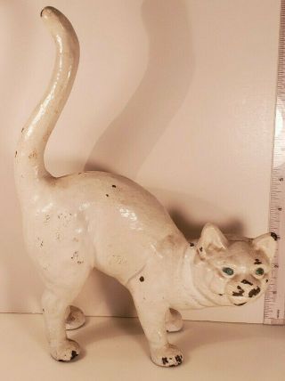 Antique Hubley? White Painted Cast Iron Cat Doorstop Heavy