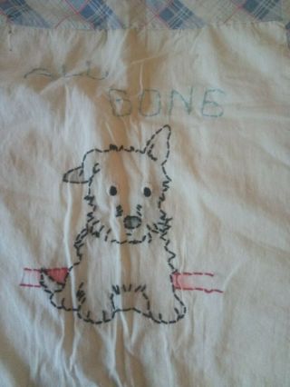 Vintage Hand Stitched Baby Crib Quilt Blanket Puppies Dogs Embroidered 2