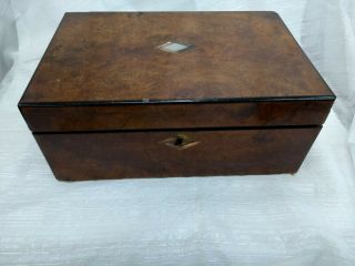 Victorian Wooden Writing Box Slope With Mother Of Pearl Inlay & Walnut Veneer
