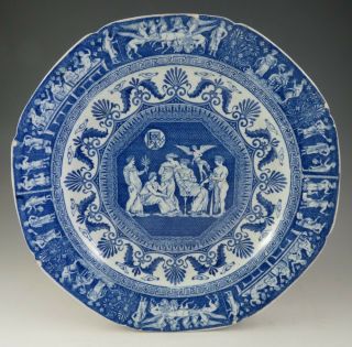 Antique Pottery Pearlware Blue Transfer Minton Greek Kirk Masonic Plate 1810