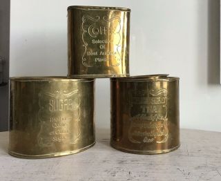 3 Antique Liberty & Co London Brass Tins 1900s Art Nouveau Sugar,  Tea,  Coffee