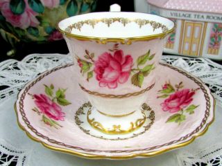 Foley Pink Enamel Roses Fancy Gold Ornate Embossed Tea Cup And Saucer