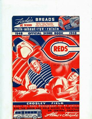 July 14,  1948 Cincinnati Reds - Crosley Field - Official Score Book,  Phillies