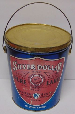 Antique 1930s Silver Dollar Pig Lard Farm Advertising Tin Can Denver Colorado Co