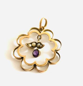 Antique Art Nouveau 9ct Rose Gold Amethyst And Pearl Pendant,  375,  9k