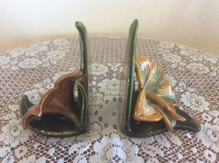 Vintage Royal Haeger Pottery Bookends Flower And Leaf 25th Anniversary X 2 3