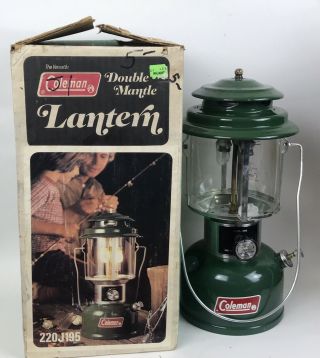 Coleman Lantern 220j195 Double Mantle Pyrex Usa Unfired Orignal Box Green