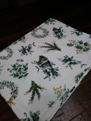 Vintage Christmas Table Cloth - 59 X 76 - Linen? - Muted Greens/golds/tiny Reds