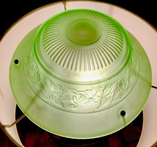 Vintage Art Deco Green Frosted Glass Ceiling Light Fixture W Chains Antique