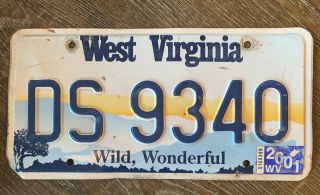 2001 West Virginia Wild,  Wonderful Scenic License Plate Ds 9340