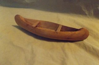 Vintage Carved Fr 1 Piece Of Wood 8 " Canoe W 2 Attached Wood Thwarts
