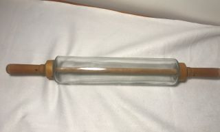 Antique Clear Glass Hand Blown Rolling Pin With Wood Dowel And Handles 21”