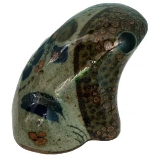 Vintage Tonala Mexican Folk Art Pottery Frog Toad Figurine Signed 3”