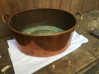 Vintage Copper Jam Pan Planter Tub Plant Pot Trough Garden Kitchen Brass Handles