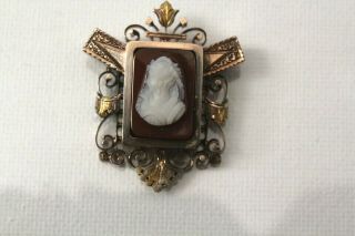 Cameo Brooch Antique Victorian Hair Locket Gold Filled With Glass Panel
