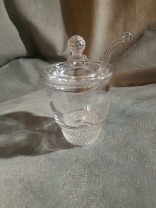 Vintage Duncan & Miller Teardrop Depression Glass Jam Jelly Mustard Jar With Lid