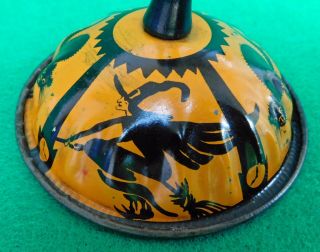 Antique 1920 ' s Tin Lithograph Halloween Clapper Style Noise Maker Witch Cat Owl 3