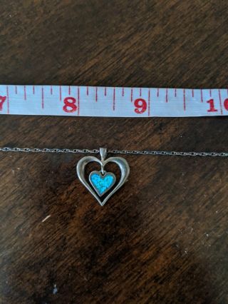 Vintage 925 Sterling Silver Turquoise Inlay ❤️ Heart Pendant Chain Necklace 18 "