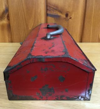 Vintage Red Metal Industrial Tool Box Tackle Sewing Box Storage 2
