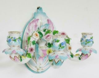 Antique 19thc Ernst Bohne & Sohne Hand Painted Porcelain 3 Branch Wall Sconce