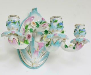 Antique 19thC Ernst Bohne & Sohne Hand Painted Porcelain 3 Branch Wall Sconce 2
