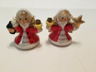 Pr Of Vintage 1950s Japan Miniature Christmas Angel Candleholders 2 " Porcelain