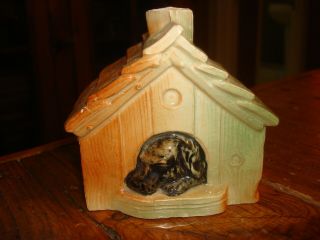 Vintage Ceramic Doghouse Bank With Dog Inside