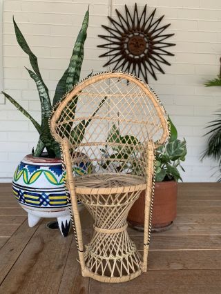 Vintage 16” Mini Peacock Chair Wicker Rattan Doll Plant Stand