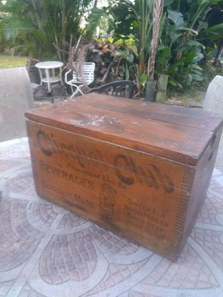 Antique Wood Box - Crate With Lid Clicquot Club Eskimo Soda Bottle Ice Box