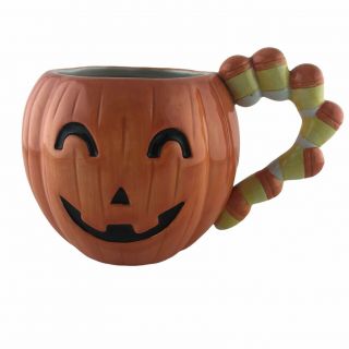 Vintage Omnibus Fitz & Floyd Pumpkin Jack O Lantern Mug Candy Corn Halloween