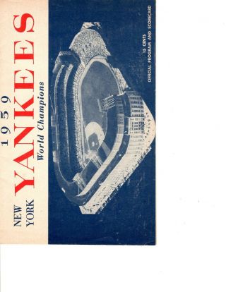 1959 York Yankees Official Program And Scorecard Vs Washington Senators