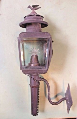 Antique Brass Carriage Light With Beveled Glass