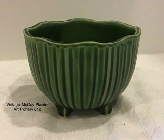 Vintage Mccoy Pottery Planter Flower Pot Green Ribbed Mcp 612 Usa