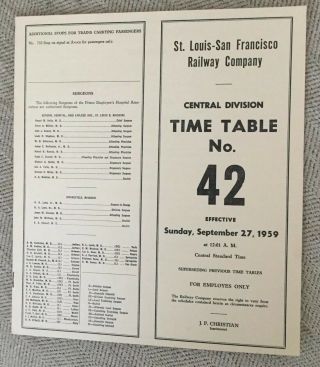 Frisco (st.  Louis - San Francisco Ry) 9/27/59 Employee Timetable:central Div