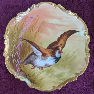 Antique Limoges Coronet Game Bird Charger 9.  5 " Dish Plate Hand Painted & Signed
