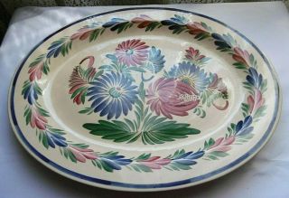 Antique French Hb Quimper Traditional Flowers Large Flat Turkey Dish Tray France