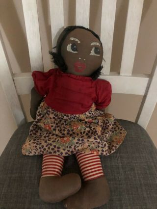 African American Cloth Rag Doll Primitive Folk Art Handmade Doll 18 " Charming
