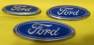 3 Ford Blue & Chrome Oval Emblem Trademark Automobile Car,  Truck Garage Decor