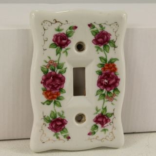 Vtg Japan Porcelain Pink Orange Roses Floral S Cover light switch plate 2