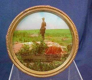 Antique Painting On Glass Little Round Top Warren Statue Civil War Gettysburg