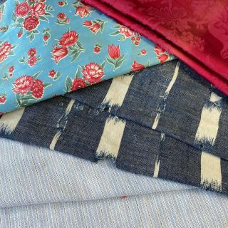 Antique Vintage French Fabric Scraps Pack 18th Century Ikat Silk Fabric Scraps