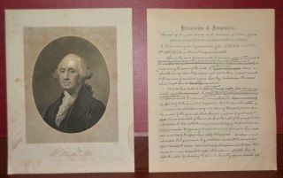 Antique 1857 Engraving George Washington Declaration Of Independence