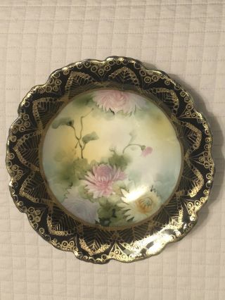 Vintage Art Deco Hand Painted Nippon Porcelain Flower Pattern Gilded 8 1/2 Bowl
