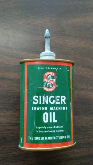 Vintage Singer Sewing Machine Oil Lead Top Oiler Tin Can 3 Oz With Cap