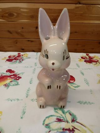 Vtg Easter Bunny Rabbit Ceramic Night Light 9 1/2 " Table Lamp Decor Pink