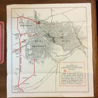 Minneapolis,  Northfield And Southern Railway Map Includes Loco 24 Photo