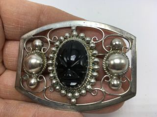 Vintage Ornate Pin/brooch Mexico Silver With Stone