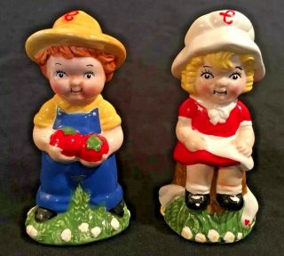 Vintage Campbell Soup Kids Salt And Pepper Shakers Ceramic Boy Girl