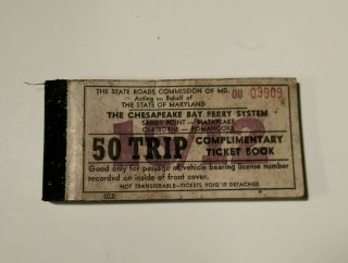Vintage Chesapeake Bay Ferry System Complimentary Ticket Book - 50 Trip